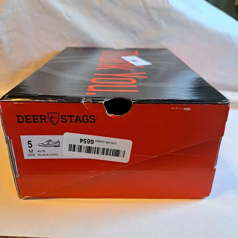 Deer Stags Ace Oxford Leather Wingtip Dress Shoes Big Boys Size 5M Black - New!